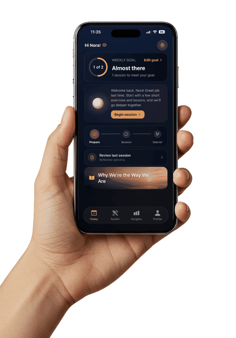 Nervana app home screen shown on a phone held in one hand