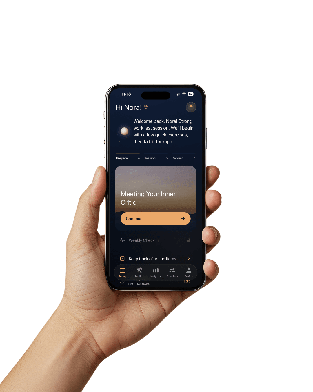 Nervana Today page shown on a phone held in one hand